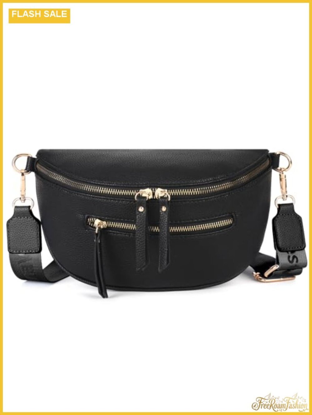 Vegan Leather Crossbody Bag Wide Strap Zip Pockets Sling